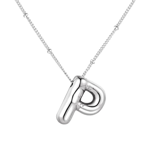 Softfree Gold Silber Kette mit Buchstaben Anhänger Damen Balloon Initialen Halskette 14 Karat Vergoldet Namenskette Personalisiert Dick Buchstabenkette Schmuck Geschenke für Frauen Mädchen von Softfree