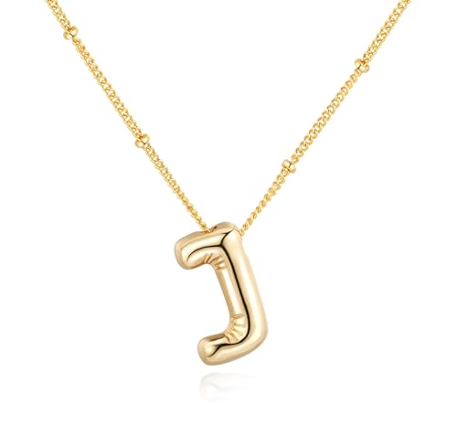 Softfree Gold Silber Kette mit Buchstaben Anhänger Damen Balloon Initialen Halskette 14 Karat Vergoldet Namenskette Personalisiert Dick Buchstabenkette Schmuck Geschenke für Frauen Mädchen (Gold J) von Softfree