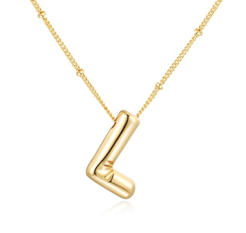 Softfree Gold Silber Kette mit Buchstaben Anhänger Damen Balloon Initialen Halskette 14 Karat Vergoldet Namenskette Personalisiert Dick Buchstabenkette Schmuck Geschenke für Frauen Mädchen (Gold L) von Softfree