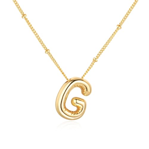 Softfree Gold Silber Kette mit Buchstaben Anhänger Damen Balloon Initialen Halskette 14 Karat Vergoldet Namenskette Personalisiert Dick Buchstabenkette Schmuck Geschenke für Frauen Mädchen (Gold G) von Softfree