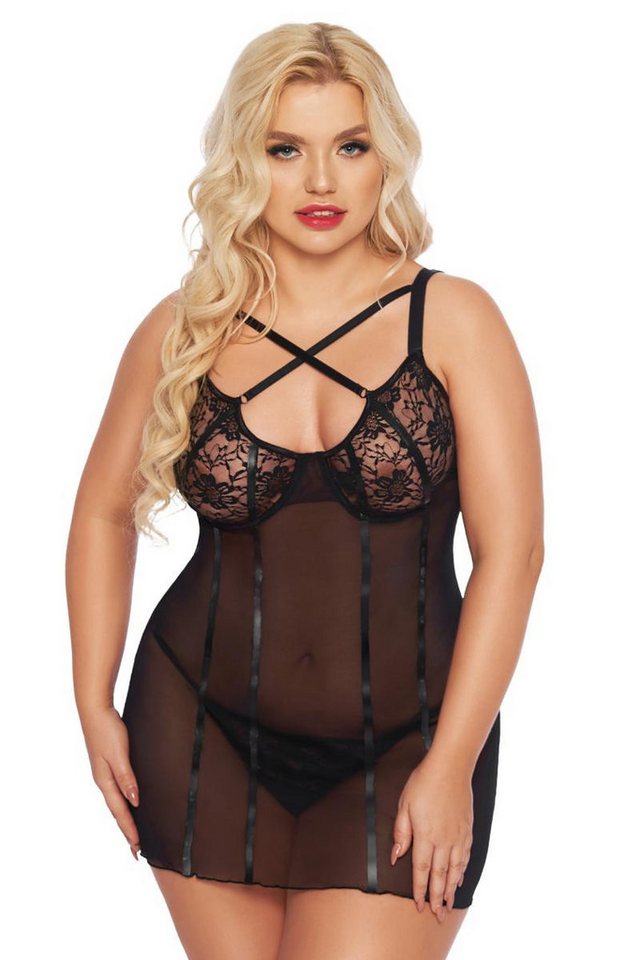 Softline Negligé Schwarzes Frauen Dessous Plus Size Chemise gestreift transparent mit B von Softline