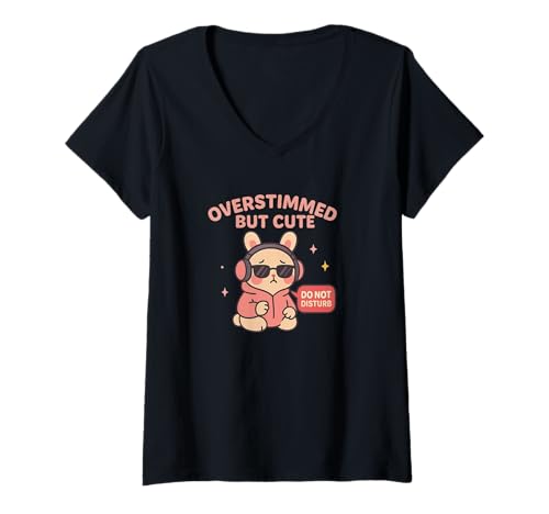 Damen Übertrimmter, Aber süßer Kawaii-Hase, Bitte Nicht stören T-Shirt mit V-Ausschnitt Damen Übertrimmter, Aber süßer Kawaii-Hase, Bitte Nicht stören T-Shirt mit V-Ausschnitt von Softly Overloaded Studio