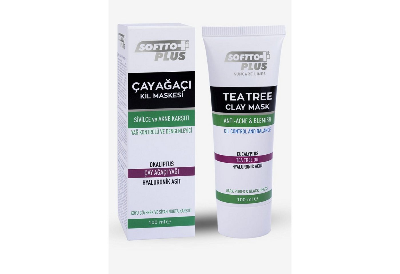 Softto Plus Gesichtsmaske Tea Tree Clay Mask Anti-Akne - Gesichtsmaske gegen Akne & Unreinheiten von Softto Plus