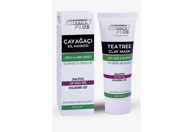 Softto Plus Gesichtsmaske Tea Tree Clay Mask Anti-Akne - Gesichtsmaske gegen Akne & Unreinheiten von Softto Plus