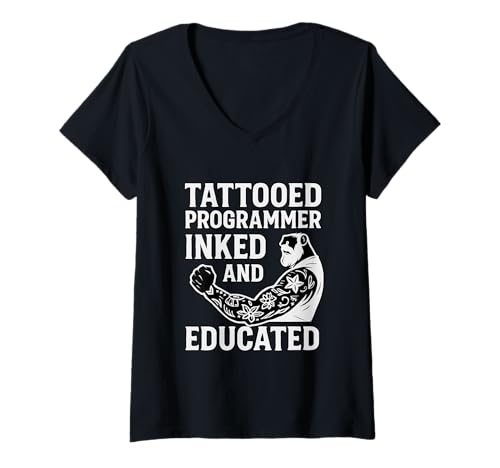 Damen Tätowierer Programmierer Programmierer Programmierung T-Shirt mit V-Ausschnitt Damen Tätowierer Programmierer Programmierer Programmierung T-Shirt mit V-Ausschnitt von Software Developer Tattooed Programmer Programming