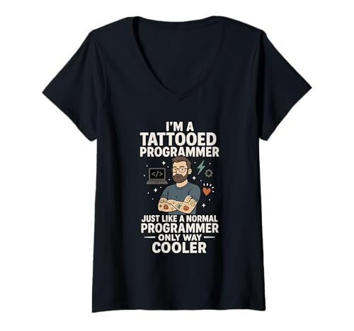 Damen Tätowierer Programmierer Programmierer Programmierung T-Shirt mit V-Ausschnitt Damen Tätowierer Programmierer Programmierer Programmierung T-Shirt mit V-Ausschnitt von Software Developer Tattooed Programmer Programming
