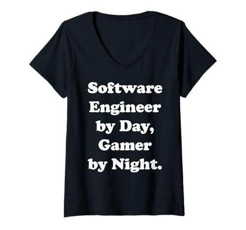 Damen Software Engineer By Day Gamer By Night Funny Saying T-Shirt mit V-Ausschnitt Damen Software Engineer By Day Gamer By Night Funny Saying T-Shirt mit V-Ausschnitt von Software Engineer Gamer Code Life