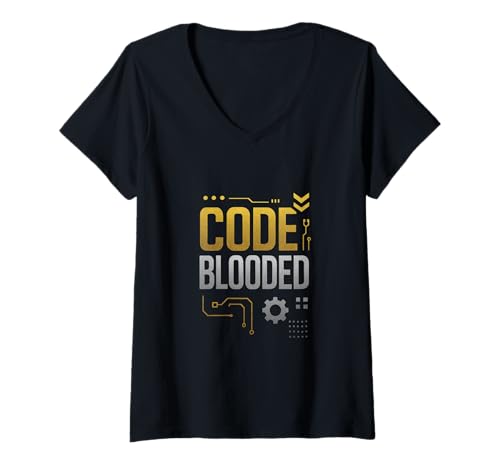 Damen Code Blooded - Humor Informatik T-Shirt mit V-Ausschnitt Damen Code Blooded - Humor Informatik T-Shirt mit V-Ausschnitt von Software Entwickler Programmierer Funny Programmer