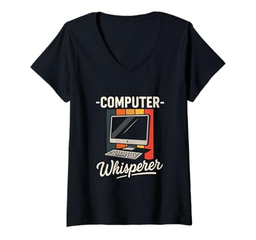 Damen Computer Whisperer - Wissenschaft Humor Informatik T-Shirt mit V-Ausschnitt Damen Computer Whisperer - Wissenschaft Humor Informatik T-Shirt mit V-Ausschnitt von Software Entwickler Programmierer Retro Binärcode