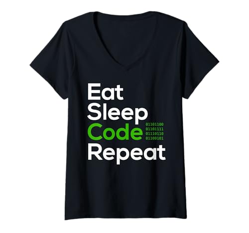 Damen Essen Schlafen Programmieren Wiederholen Lustiger Entwickler T-Shirt mit V-Ausschnitt Damen Essen Schlafen Programmieren Wiederholen Lustiger Entwickler T-Shirt mit V-Ausschnitt von Softwareentwickler & Coding Fans