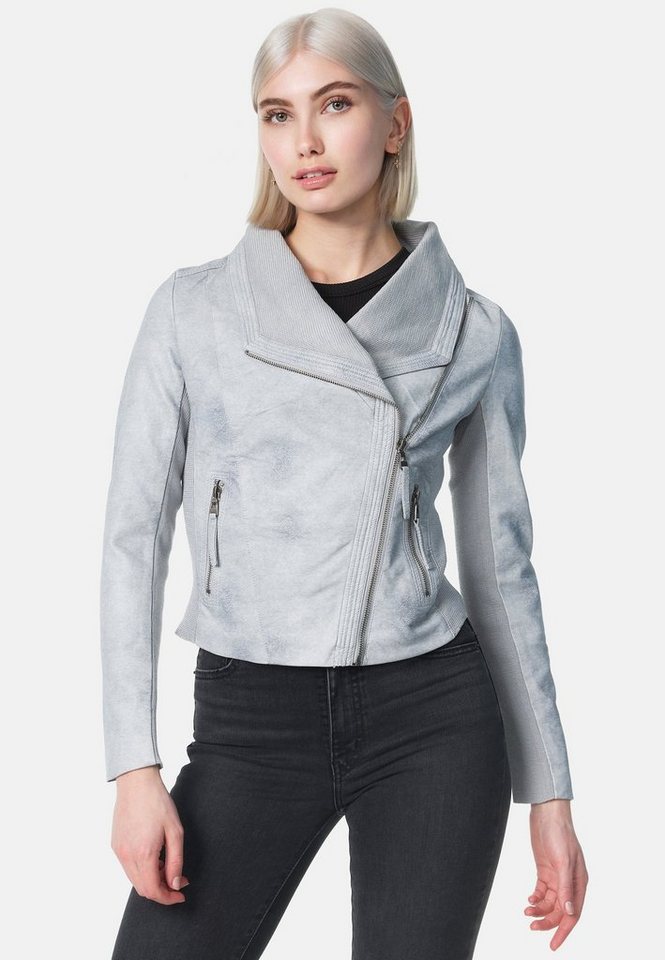 Softy Collection Lederimitatjacke SOF01 (Kunstlederjacke mit Strickeinsätzen u. asymmetrischen Reißverschluss) von Softy Collection