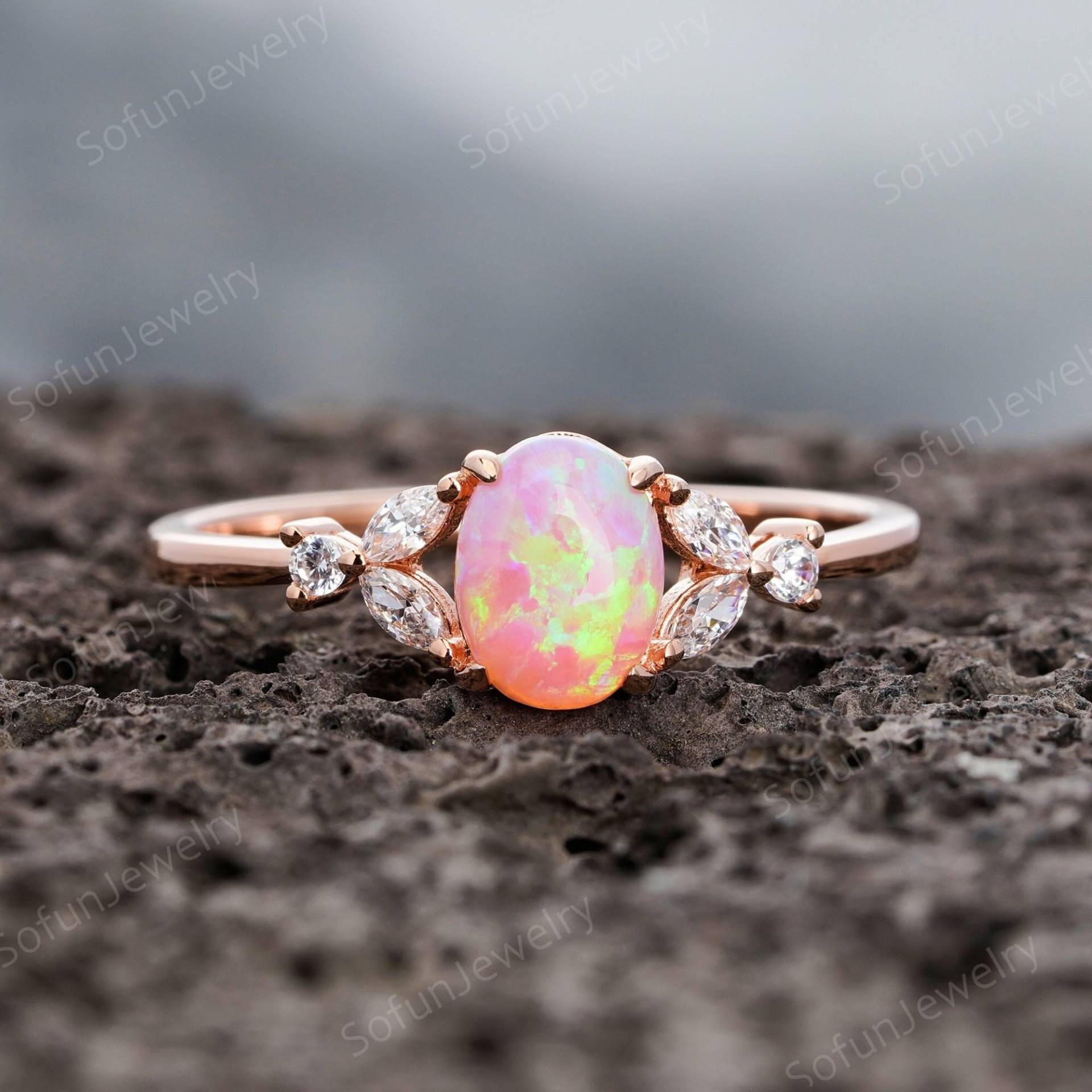 Vintage Rosa Feueropal Verlobungsring Silber Niedlich Oval Cut Opal Ehering Dainty 14K Rose Gold Schöne Versprechen Ring Geschenk von SofunJewelry