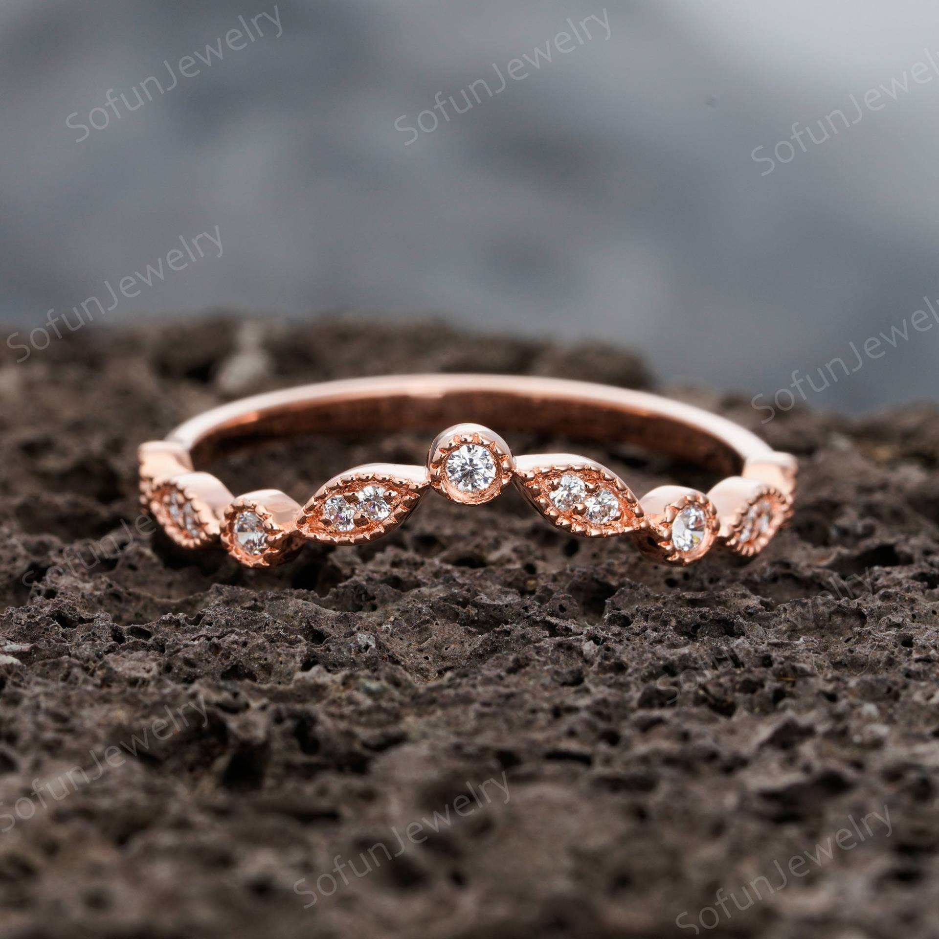 Vintage V-Förmige Ehering, Einzigartiges Passendes Versprechen Ring Verstärker Rose Gold Silber Stapelbar Jahrestag Ringe Geschenk von SofunJewelry