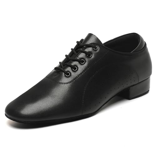 Herren Ballsaal Tanzschuhe Latin Salsa Tanzen Schwarz Atmungsaktiv Leder Charakter Schuhe, Schwarz, 41.5 EU von Sogebo