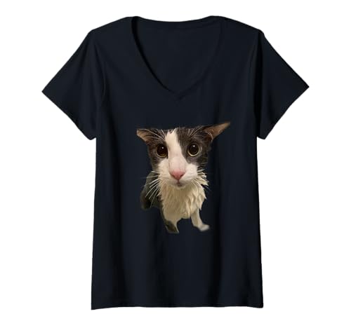 Damen Meme „Joggy Cat“ T-Shirt mit V-Ausschnitt Damen Meme „Joggy Cat“ T-Shirt mit V-Ausschnitt von Soggy Cat Memes