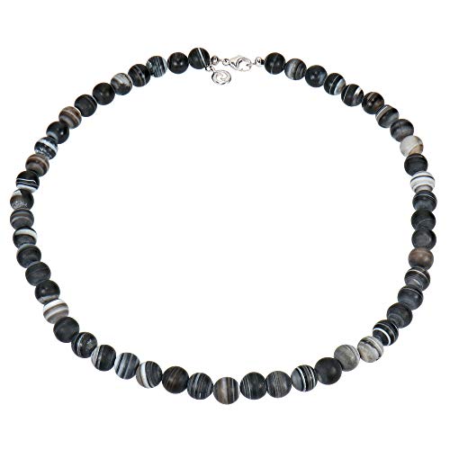 Sogni d'oro Silberzeit Damen-Collier Sterling-Silber 925 rhodiniert Botswana-Achat 210ct 45-47cm schwarz/grau von Sogni d'oro