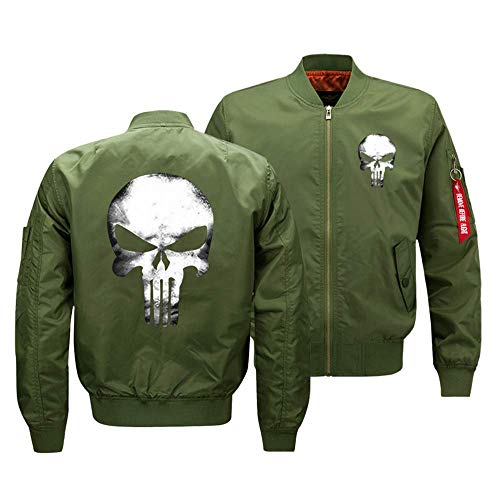 Sohaon Jungen Bomberjacke Punisher Skull College Jacke Piloten Kapuzenjacke Sweatjacke Punish Hoodie Outdoor Übergangsjacke Grün,XL von Sohaon