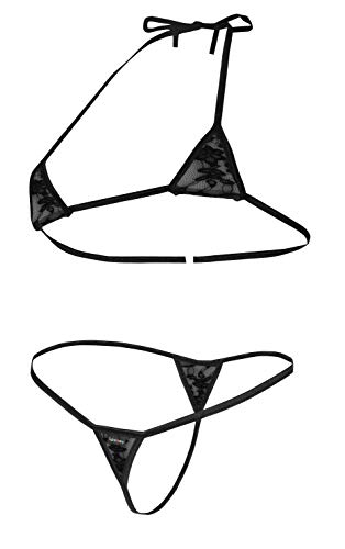 Sohimary 223 Damen Mini Spitze String Tanga Bikini XS S M 32 34 36 38 Schwarz von Sohimary