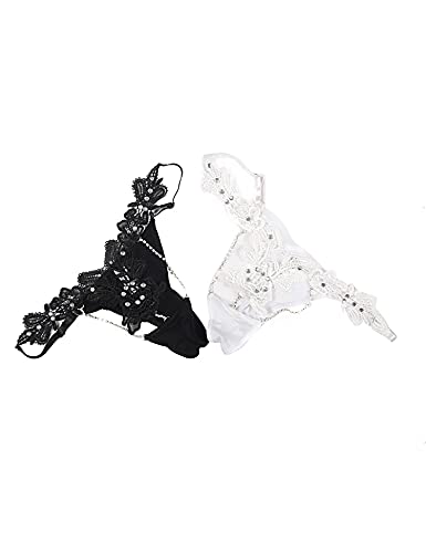 Sohimary 129 Damen Set 2 Mini Glitzer Spitze Strings S/M Schwarz Weiß von Sohimary