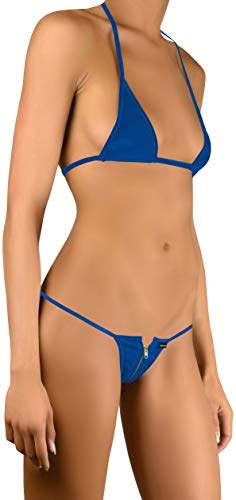 Sohimary 211 Damen Mini Reißverschluss String Tanga Bikini XS S M 32 34 36 38 Blau von Sohimary