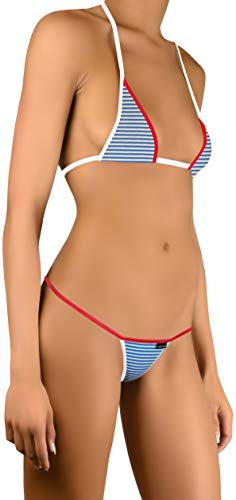 Sohimary 212 Damen Mini Farbig Streifen String Tanga Bikini 32 34 36 38 XS S M Blau Weiß Rot von Sohimary