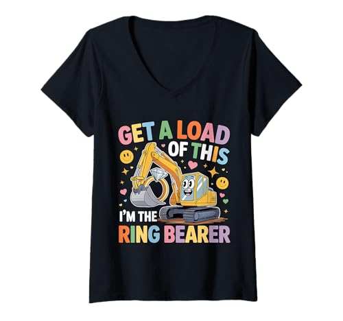 Damen Get A Load Of This I'm The Ring Bearer Netter Sohn Junge T-Shirt mit V-Ausschnitt von Sohn Boy Hochzeitsaufgaben