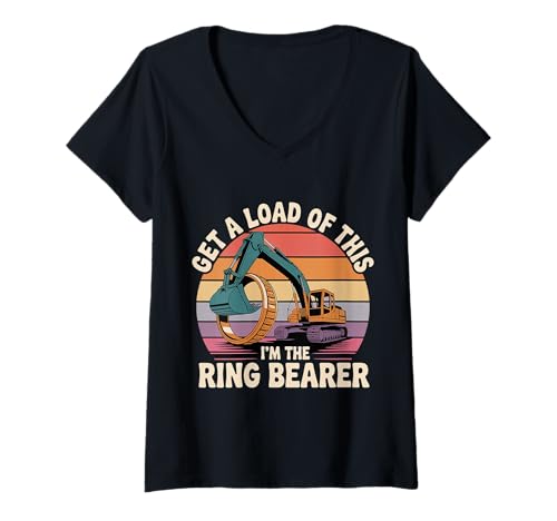 Damen Get A Load of This I'm The Ring Bearer Cute Son Boy - T-Shirt mit V-Ausschnitt von Sohn Boy Hochzeitsaufgaben