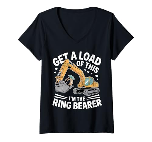 Damen Get A Load of This I'm The Ring Bearer Cute Son Boy - T-Shirt mit V-Ausschnitt von Sohn Boy Hochzeitsaufgaben