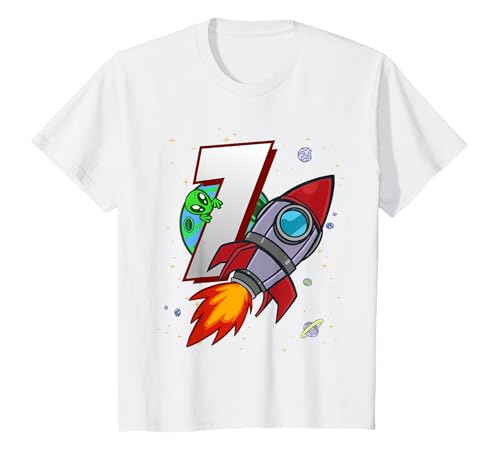 Kinder I'm 7 Alien Space Rocket 7. Geburtstagsparty Für Den Sohn T-Shirt von Sohn Kinder Geburtstag Geschenk Jungen Mädchen