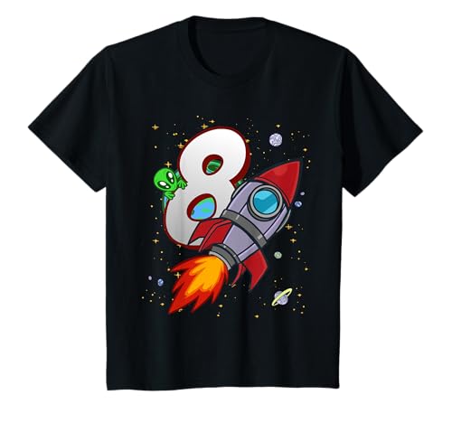 Kinder I'm 8 Alien Space Rocket 8. Kindergeburtstagsfeier Für Den T-Shirt von Sohn Kinder Geburtstag Geschenk Jungen Mädchen