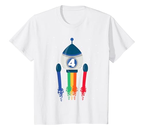 Kinder Ich Bin 4 Regenbogen-weltraumrakete 4. T-Shirt von Sohn Kinder Geburtstag Geschenk Jungen Mädchen