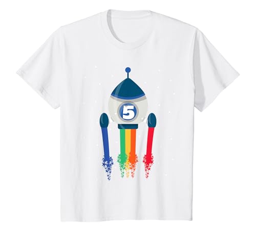 Kinder Ich Bin 5 Regenbogen-weltraumrakete 5. T-Shirt von Sohn Kinder Geburtstag Geschenk Jungen Mädchen