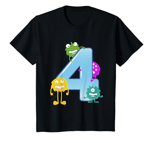 Kinder Little Monster 4. Geburtstag I'm 4 Kindergeburtstag Party T-Shirt von Sohn Kinder Geburtstag Geschenk Jungen Mädchen