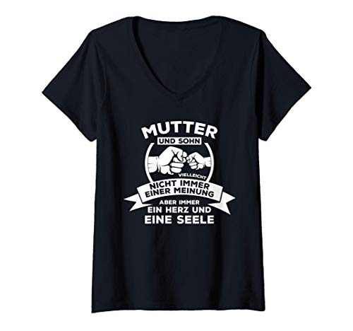 Damen Mutter und Sohn nicht immer einer Meinung Partnerlook Mom T-Shirt mit V-Ausschnitt von Sohn Mutter Mama Papa Geburtstag Geschenk Spruch