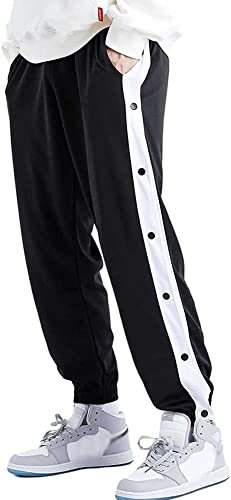 Tear Away Elastische Cinch-Basketballhose Herrenhose Elastischer Bund Sweathose Fit Active mit Taschen Jogginghose Jogginghose Seitlicher geteilter Druckknopf, Schwarz , 58 von Sohodoo