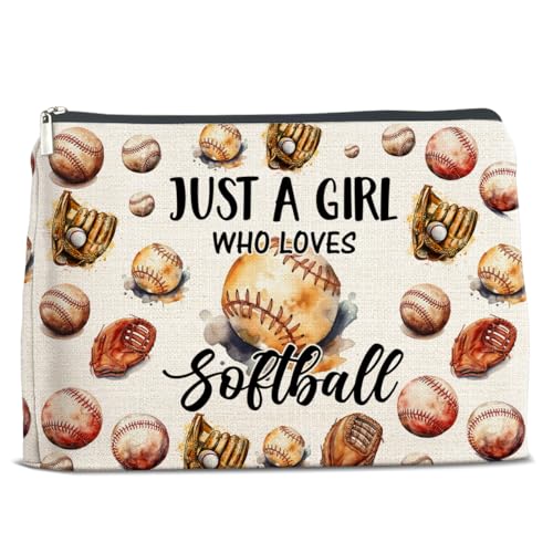 Softball-Geschenke für Mädchen, Geschenke für Softball-Liebhaber, Softball-Liebhaber, Geschenke, Make-up-Tasche für Mädchen, Teenager, Mädchen, Tochter, Schwester, Just a Girl Who Loves von Soiceu