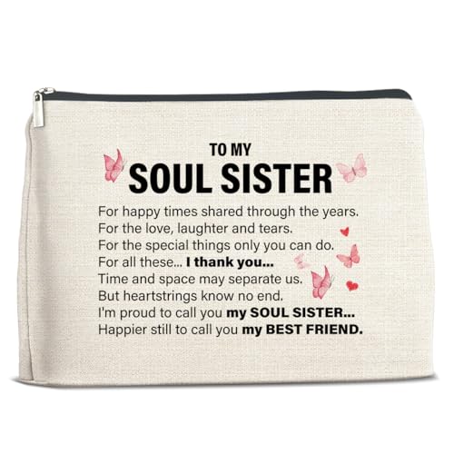 Soul Sister Make-up-Tasche, Freundschaftsgeschenke für Frauen Freunde BFF Bestie, Soul Sister Geschenke für Frauen, Bestie Geschenk, To My Soul Sister Kosmetiktasche Make-up-Tasche, Polychrome, 10 x 7 von Soiceu