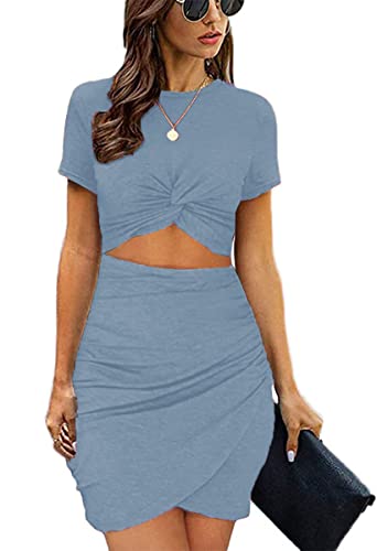 Soinku Damen Casual Geraffte Bodycon Kleider Twist Knot Cutout Bodycon T Shirt Kurz Minikleid, hellblau, X-Groß Soinku Damen Casual Geraffte Bodycon Kleider Twist Knot Cutout Bodycon T Shirt Kurz Minikleid, hellblau, X-Groß von Soinku
