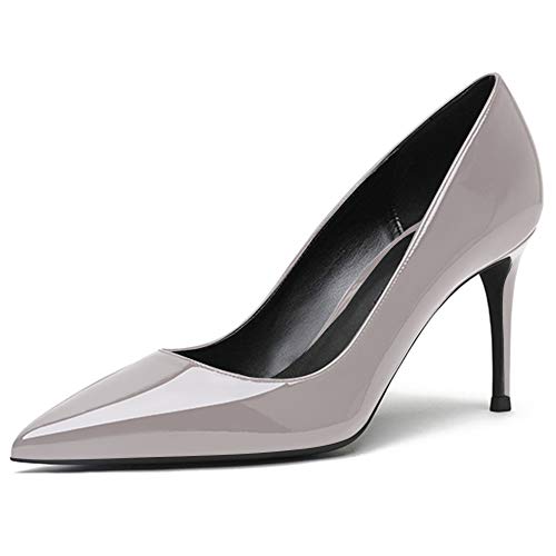 Damen Spitzschuh Stilettos High Heels, Comfort Slip On, Pumps für Hochzeitsbürokleid, 8cm Pumps mit Absatz Grau EU38 von Soireelady