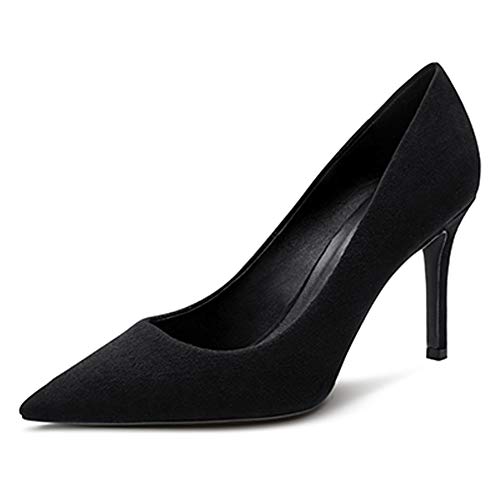 Damen Spitzschuh Stilettos High Heels, Comfort Slip On, Pumps für Hochzeitsbürokleid, 8cm Pumps mit Absatz Schwarz Wildleder EU38 von Soireelady