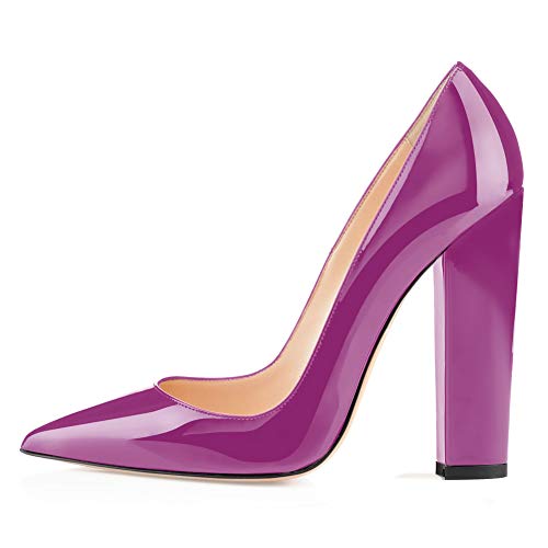 Damen Stöckelschuhe, 12CM Block High Heels, Damen Spitzschuhe, Slip on Pumps Lila EU45 von Soireelady