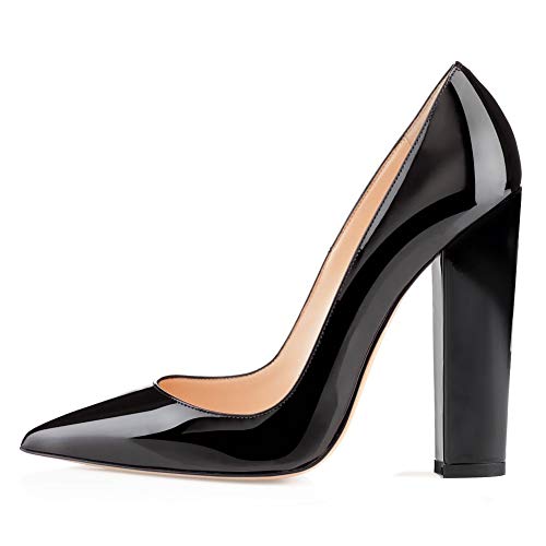 Damen Stöckelschuhe, 12CM Block High Heels, Damen Spitzschuhe, Slip on Pumps Schwarz EU43 von Soireelady