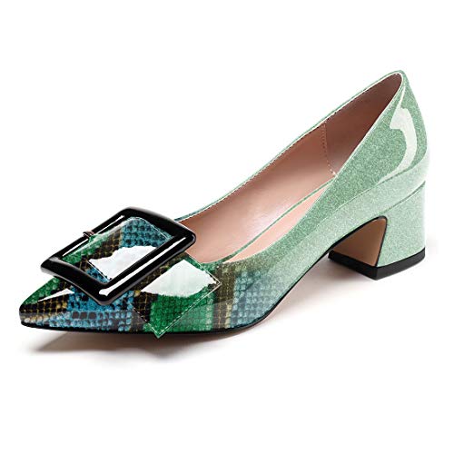 Frauen Middle Heels，Blockieren Sie High Heel Pumps，Slip On Pumps Schuhe，Spitzschuh Mittlere High Heels，5cm Party Hochzeitskleid Schuhe von Soireelady