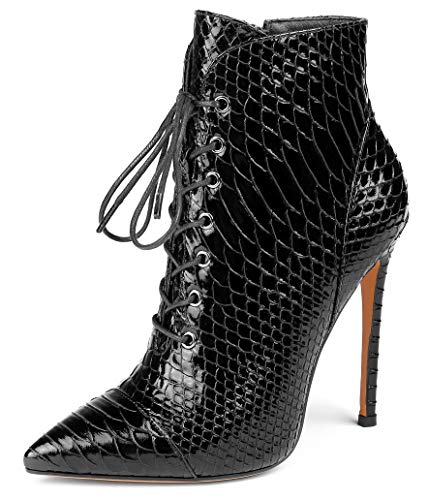 Sioreelady Damen Schnürstiefeletten mit Spitzem Zeh, Kurze Stiefeletten mit Animal Print, Seitlicher Reißverschluss Winter Bootie, 12cm Stilettos Heel Boots Schwarz EU38 Sioreelady Damen Schnürstiefeletten mit Spitzem Zeh, Kurze Stiefeletten mit Animal Print, Seitlicher Reißverschluss Winter Bootie, 12cm Stilettos Heel Boots Schwarz EU38 von Soireelady