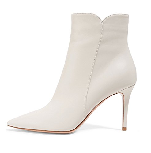Soireelady Damen Ankle Boots |Stiefeletten Zipper | Leder-Optik Schuhe | 8 cm High Heels | Kurzschaft Stiefel mit Absatz White EU38 von Soireelady