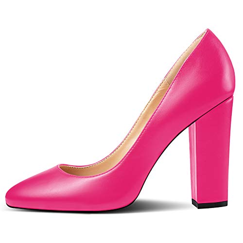 Soireelady Damen Blockabsatz Pumps | Bequeme Blockabsatz Schuhe | High Heels Patent Pumps Fuchsia Matt 40 von Soireelady