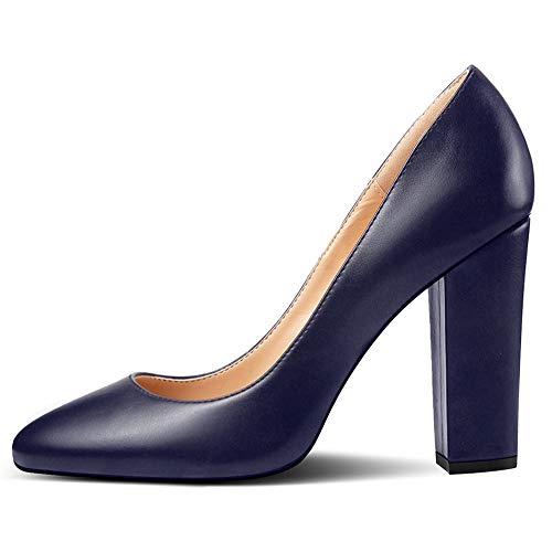 Soireelady Damen Blockabsatz Pumps | Bequeme Blockabsatz Schuhe | High Heels Patent Pumps Navy Matt 40 von Soireelady