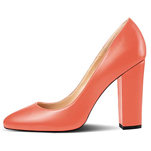 Soireelady Damen Blockabsatz Pumps | Bequeme Blockabsatz Schuhe | High Heels Patent Pumps Orange Matt 38 von Soireelady