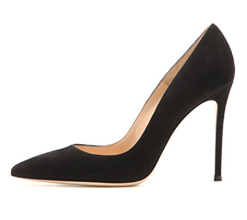 Soireelady Damen High-Heel Büro Pumps,Closed Toe Sexy High Heels Suede Schwarz 44 von Soireelady