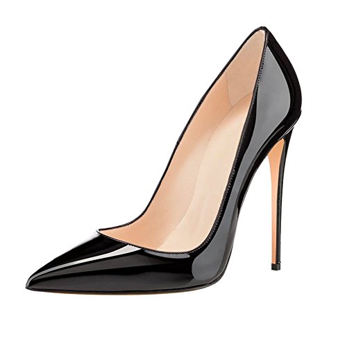 Soireelady Damen High Heel Pumps Elegante Spitze Stiletto Hoher Absatz Lackleder Hochzeit Party Schuhe Schwarz Große 35 von Soireelady